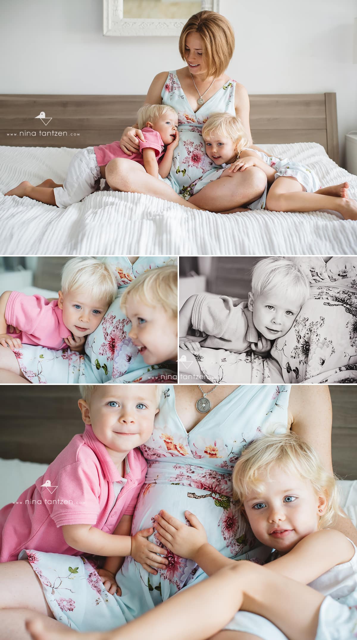 portraits of kids and mom with maternity bump