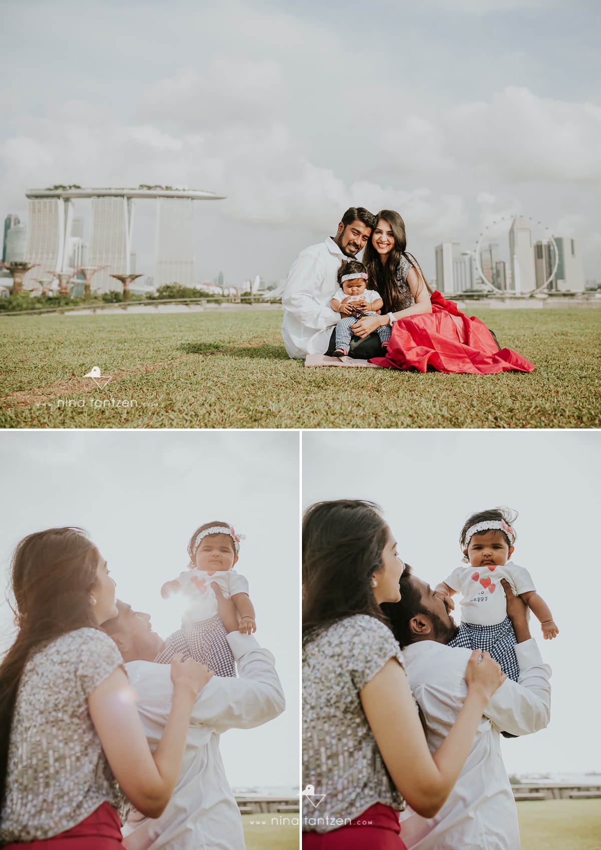 family portraits with singapore's skyline as backdrop