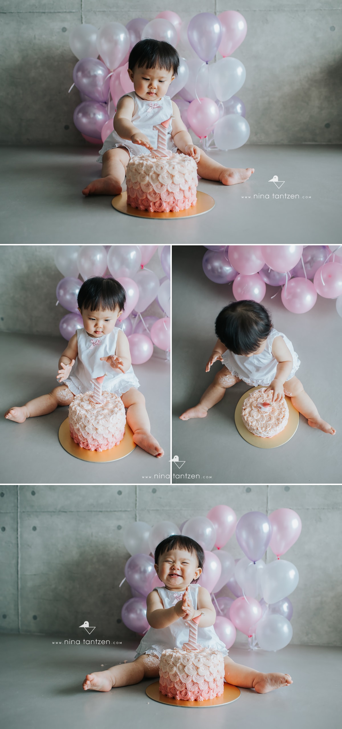 cake smash photo session for baby's first birthday