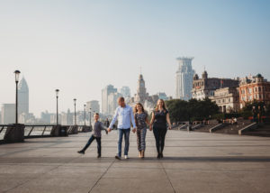 family walking on the Shanghai Bund