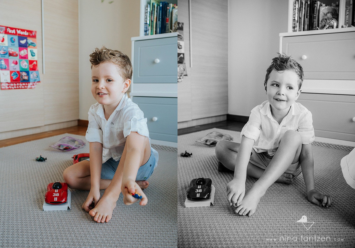 portraits of a little boy in his bedroom