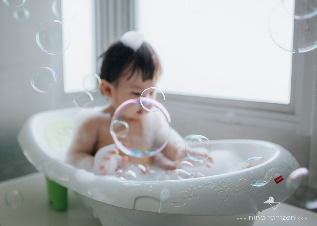 baby girl with bubbles