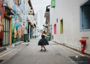 portrait of a little girl spinning