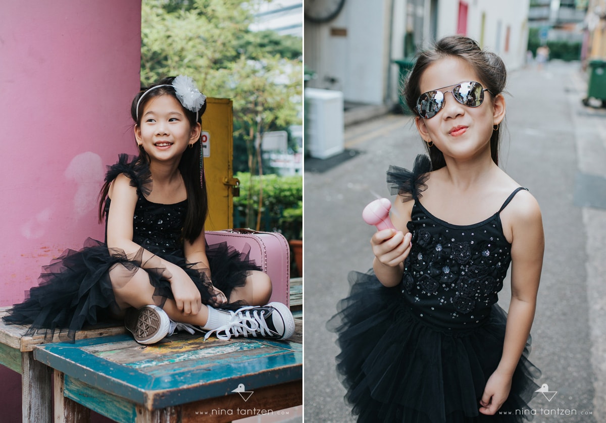 fun portraits of little girl with sunglasses