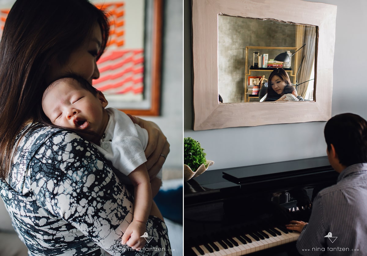 dad playing piano to calm baby