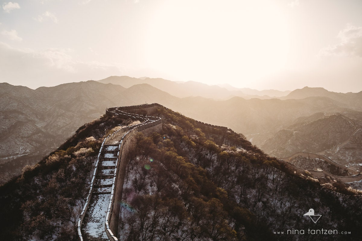 landscape with great wall of china at sunset